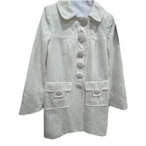 White‎ Patterned Jacket Coat Peter Pan Collar Mod Style Retro Chic